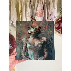 unframed antiquarian bizarre frog regency print art work 10" x 10"